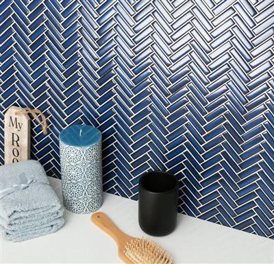 Intermatex Tech Chevron Blue Gloss 27,7x28,3 (1,2x4,8) - tegel - kopen bij Mr Tegel