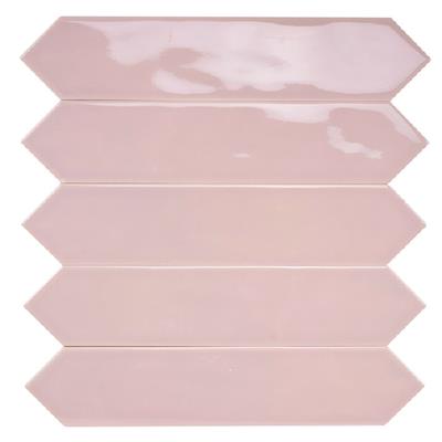 Steenbok Rustic Spike Pink Glossy 5x25 - tegel - kopen bij Mr Tegel