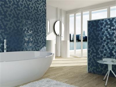 TMF Valencia VAL650 Blue Matt + Glossy 4,3x4,9 27,8x32,5 Hexagon Glas - tegel - kopen bij Mr Tegel