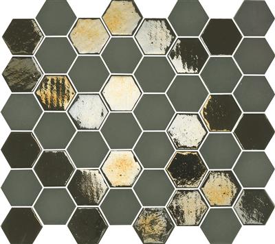 TMF Valencia VAL182 Khaki Matt + Glossy 4,9x4,9 27,8x32,5 Hexagon Glas - tegel - kopen bij Mr Tegel