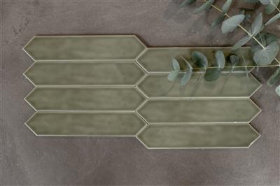 Steenbok Rustic Spike Olive Green Glossy 5x25 - tegel - kopen bij Mr Tegel