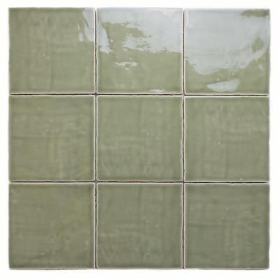 Steenbok Rustic Handmade Olive Green Glossy 13x13 - tegel - kopen bij Mr Tegel