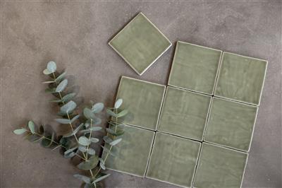 Steenbok Rustic Handmade Olive Green Glossy 13x13 - tegel - kopen bij Mr Tegel