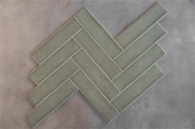 Steenbok Rustic Stripe Olive Green Glossy 7,5x30 - tegel - kopen bij Mr Tegel